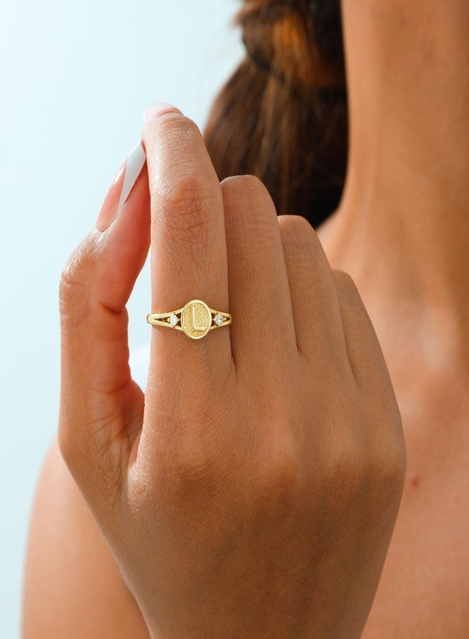 Kyerlyn Adjustable Letter L Gold Rings for Women Non Tarnish Open Chunky 14K Gold Plated Stacking Cubic Zirconia Ring Trendy Statement Promise Wedding Bands Engagement for Gifts Jewelry - Image 3